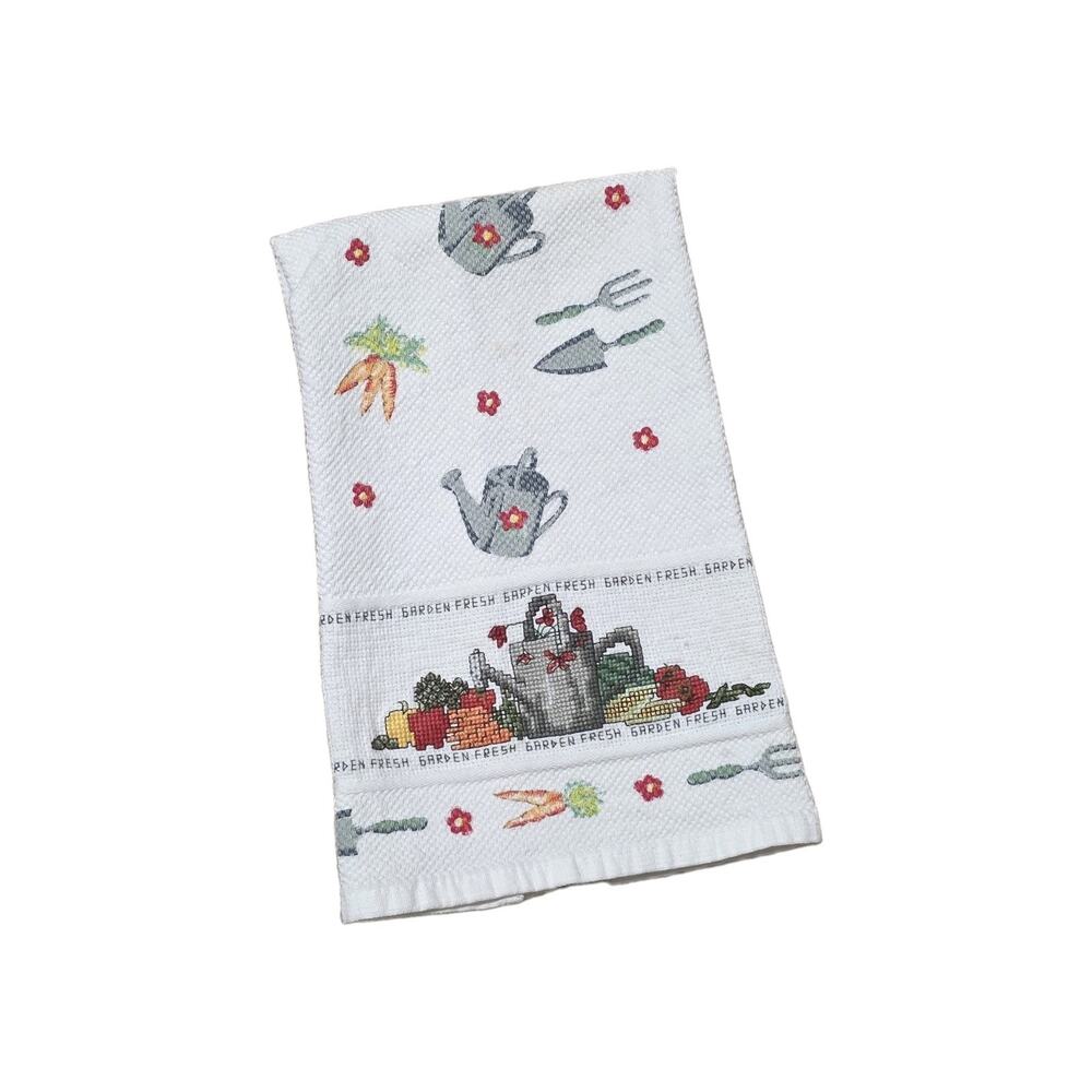Vintage Embroidered Vegetable Garden Dish Towel Decorative Kitchen Farmhouse Gma